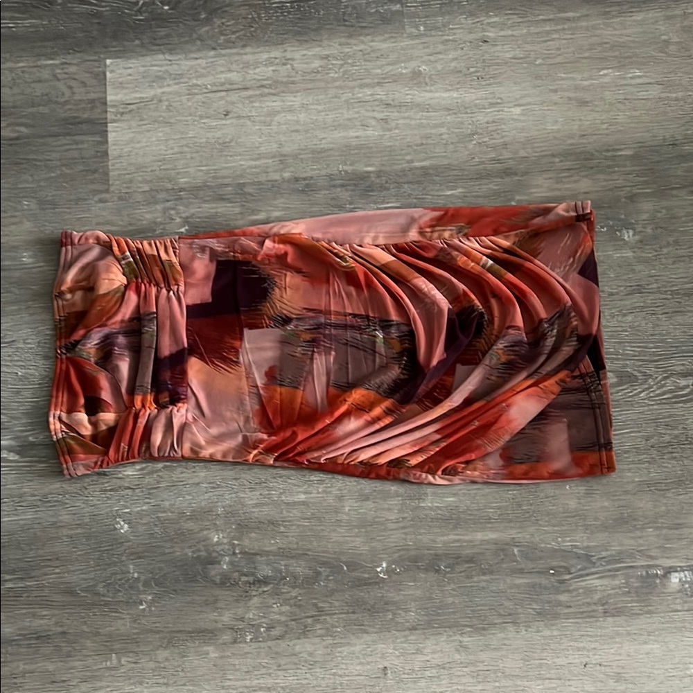 Abstract Print Strapless Dress